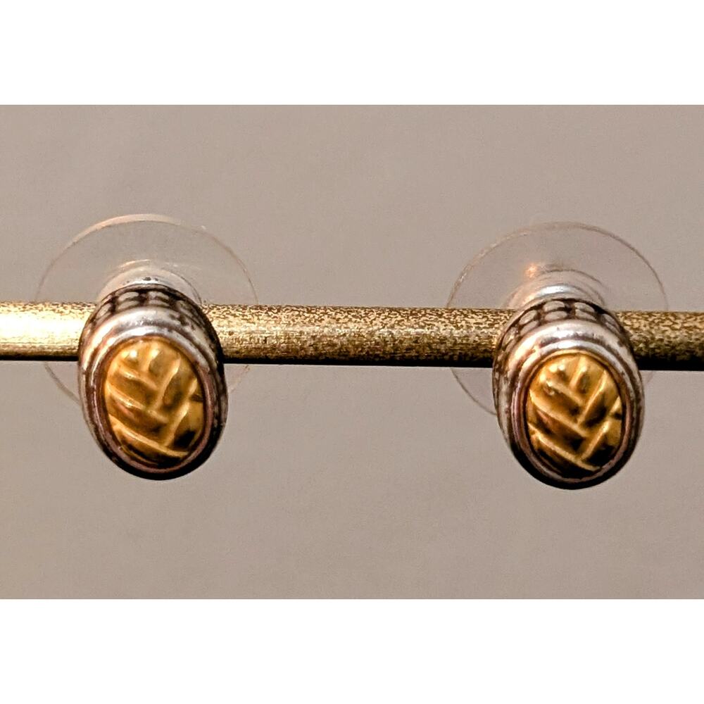 Brighton Two-Toned Ridged Wheat Design Engraved Stud Earrings